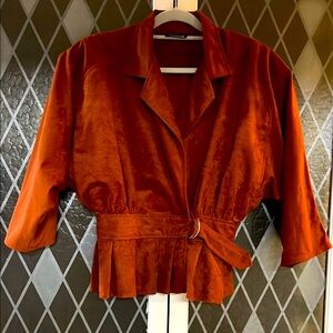 Vintage and Chic Rust Peplum Jacket with Belt
